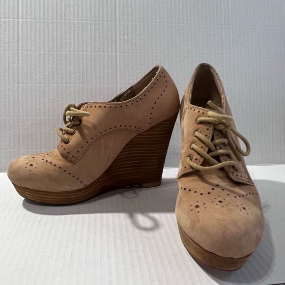Seychelles platform wedge Oxford in camel brown, size 7 - Picture 1 of 6